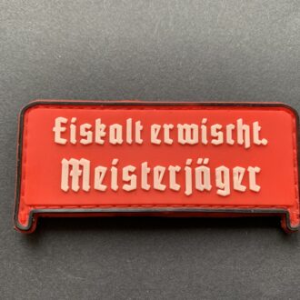 3D Rubberpatch: "MEISTERJÄGER EISKALT ERWISCHT" rot